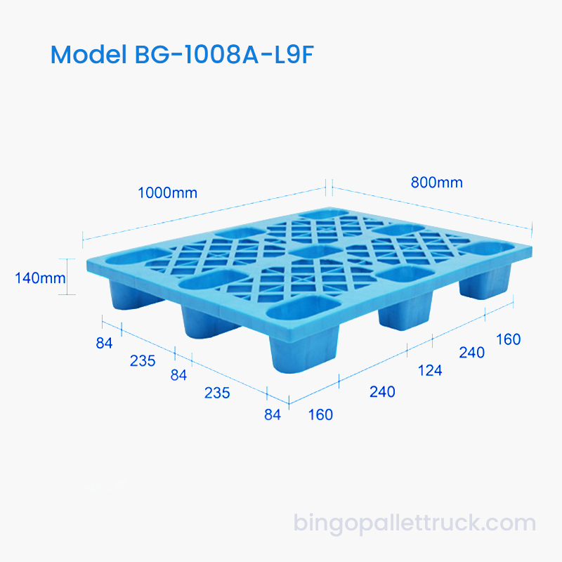 1000×800 mm 4cestná vstupní lehká mřížka devítistopá HDPE plastová paleta