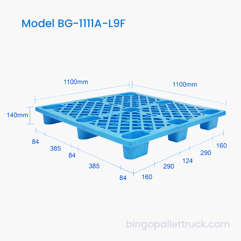 1100x1100mm Lehká 9nohá plastová paleta se 4cestným vstupem pro zvedák palet