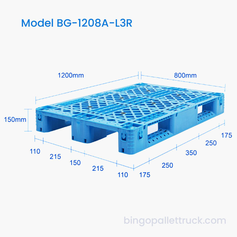 1200 x 800 mm Lehká plastová paleta se 3 běhouny
