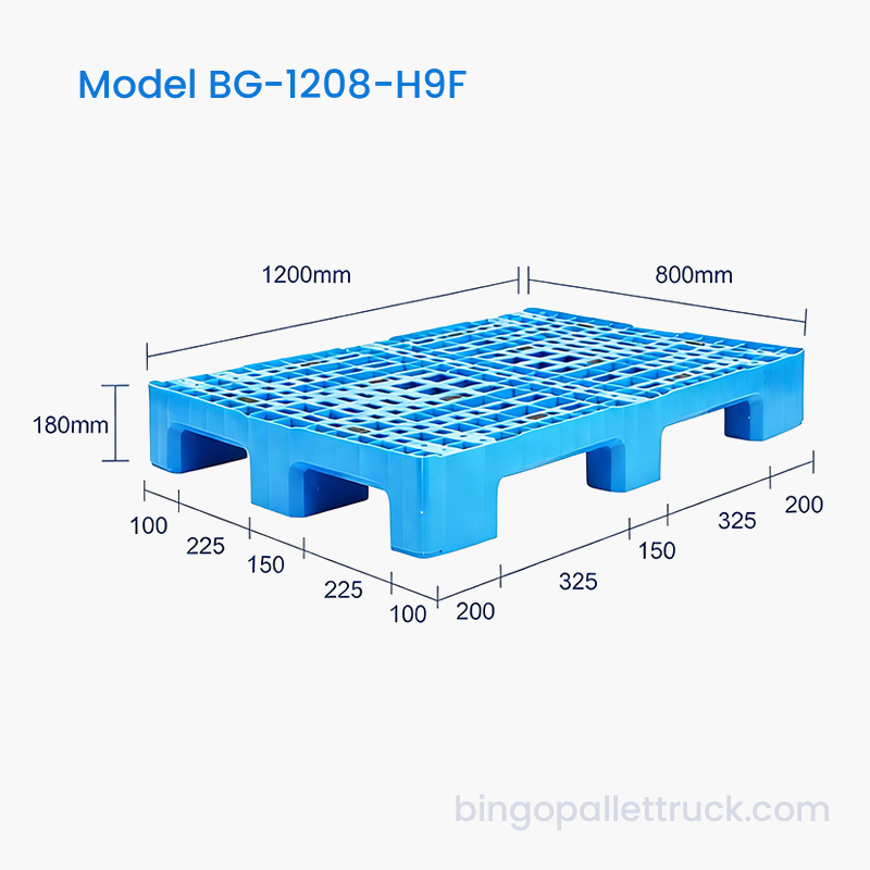 1200 x 800 mm vysoce odolná 9nohá HDPE plastová paleta pro logistiku
