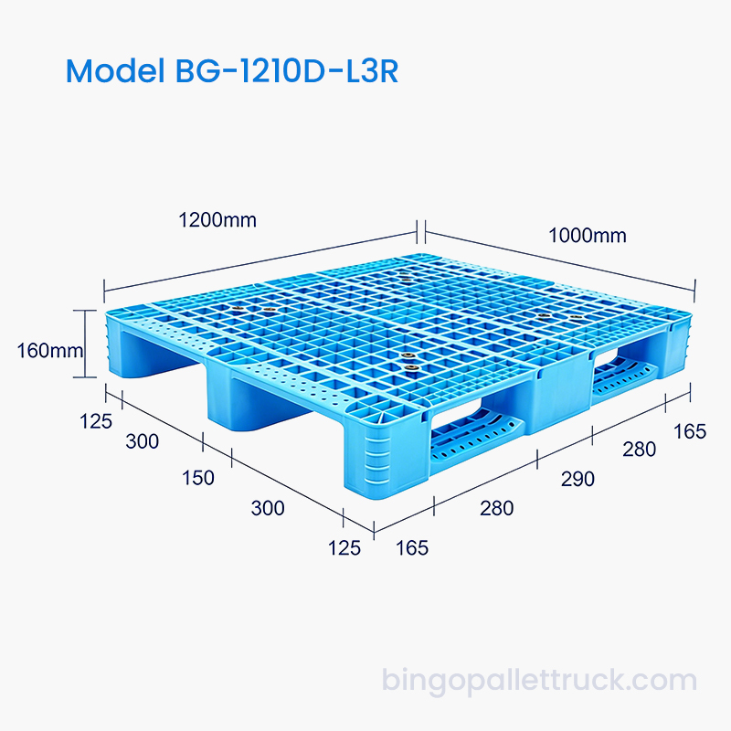 Paleta z plastu vyztužená ocelí 1200 x 1000 mm se 3 pojezdy