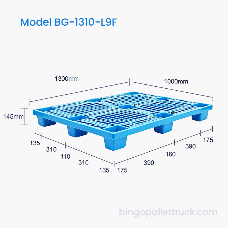 Vysoce pevná 1300x1000 mm 9nohá lehká plastová paleta pro logistiku