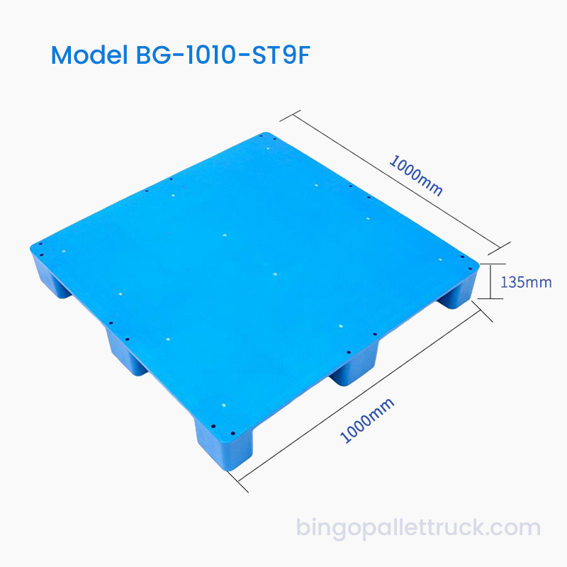 1000x1000mm 9nohá HDPE plastová paleta s plochým vrchem