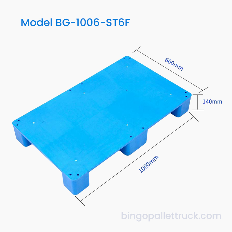1000 x 600 mm plastová paleta s pevným povrchem a šesti stopami pro logistiku