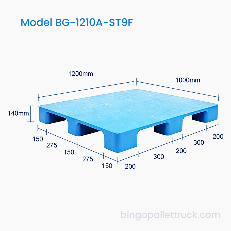 Odolná 1200x1000 mm pevná plastová paleta s 9 nohami pro časté přepravy